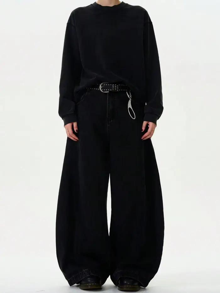 Jeans pour hommes Printemps-Été, style urbain, coupe américaine ample à jambe large, en denim à coup