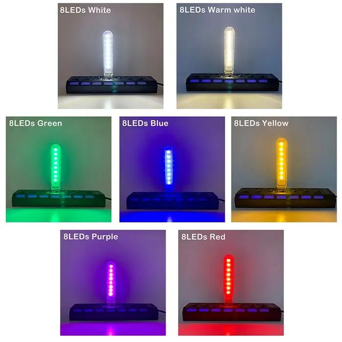 DC5V 8LED s USB veilleuse avec 8 perles de lampe rouge jaune blanc bleu vert violet 4W Protection de