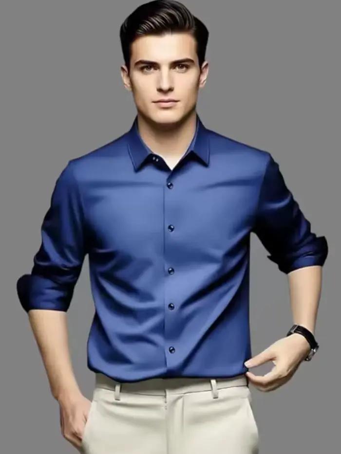 Chemise formelle homme 6XL sans repassage en soie glacée, manches longues, pour le bureau, grande ta
