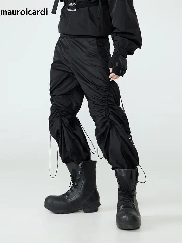 Mauroicardi-Pantalon Baggy Noir à Jambes Larges pour Homme, Taille artificiel astique, Long, Décontr
