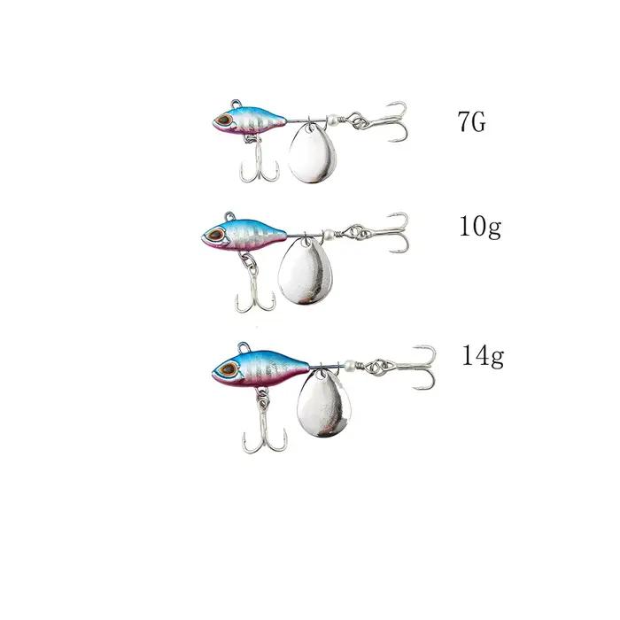 Appât de pêche en eau de mer Spinner à queue rotative 7/10/14g en couleur blanche, bourgogne, jaune, rouge et violet pour pêche en mer, lac, rivière et plage