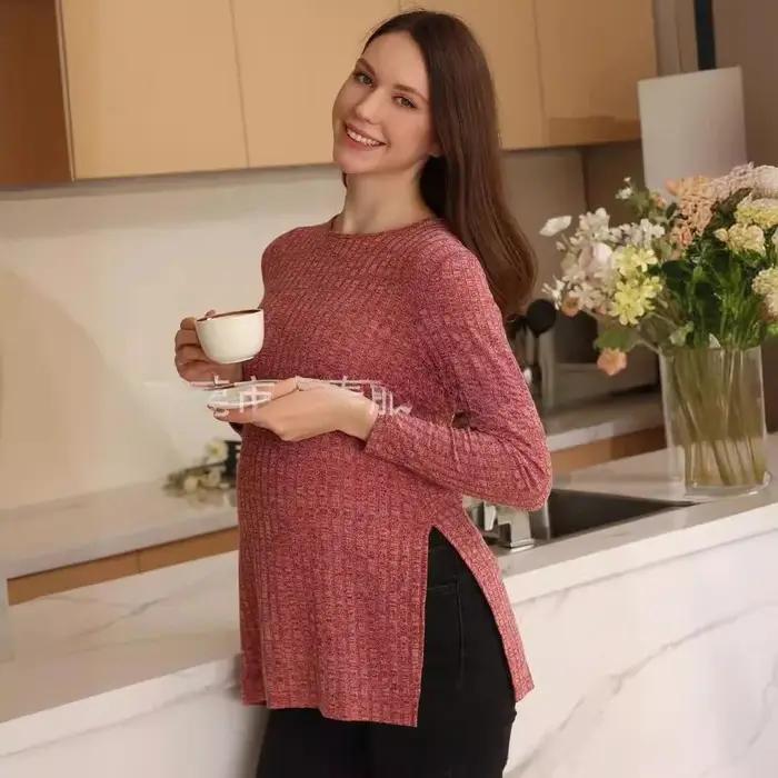 Vêtements de maternité élégants, T-Shirt Simple à manches longues pour femmes enceintes, vêtements p
