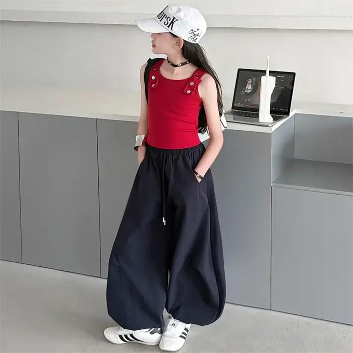 Vêtements pour enfants de 5 à 14 ans, ensembles de vêtements pour adolescents, haut sans manches et
