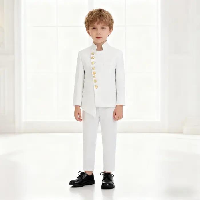 Ensemble de costume formel blanc luxueux pour enfants, nouvelle collection hiver, 2 pièces, blazer e