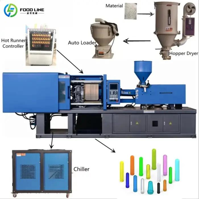 Machine industrielle automatique haute vitesse pour la fabrication de préformes plastiques, équipement d'atelier robuste pour injection de PET sur mesure