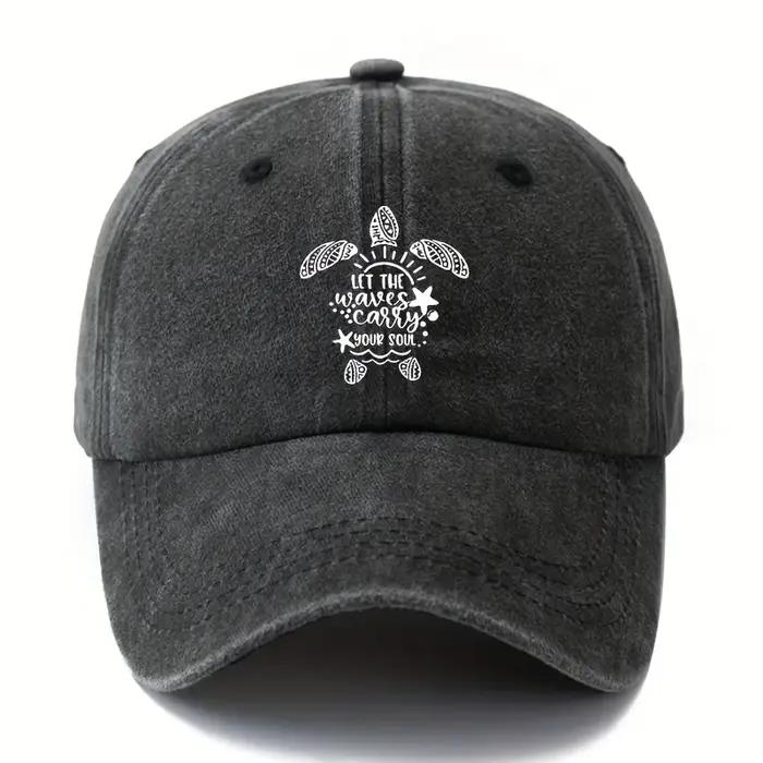Casquette de baseball unisexe à imprimé tortue de mer, tendance et polyvalente, avec une visière incurvée légère et un effet vintage classique.