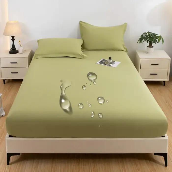 1PC imperméable à l'eau peau douce glaçage couleur unie bonnet de lit housse anti-poussière drap de couverture de matela