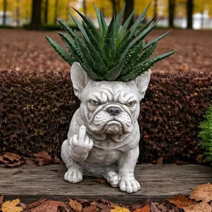 Pot de fleurs en résine en forme de bouledogue français avec doigt d'honneur pour succulentes et fleurs occasions spéciales décoration intérieure et extérieure