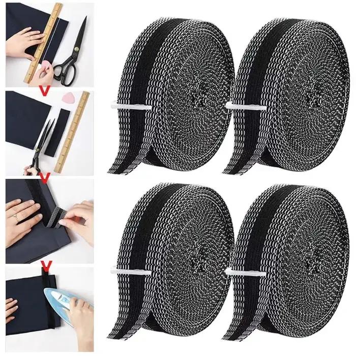 Tissu à coudre auto-adhésif pour pantalons, pâte à repasser sur le bord des pantalons, raccourcie les pantalons de réparation pour vêtements en Jean et pantalons en Jean, bricolage