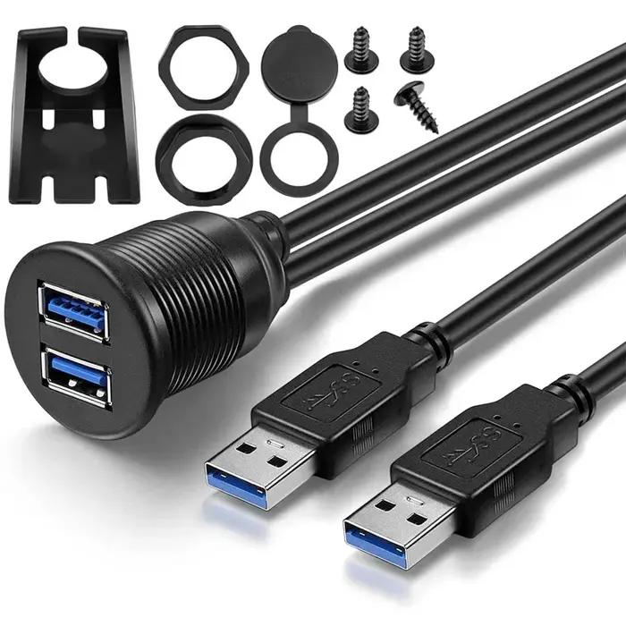 2 Ports double USB 3.0 mâle vers USB 3.0 femelle AUX encastré câble d'extension de montage de voitur