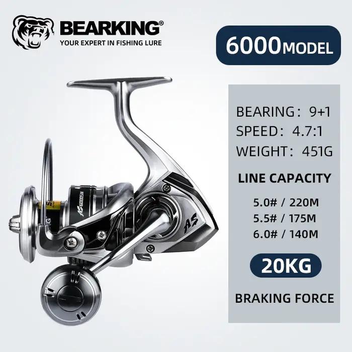 BEARKING marque nouveauté moulinet de pêche en eau salée filature 1000-6000 9 + 1BB 5.2:1 traînée maximale 10-20KG mouli