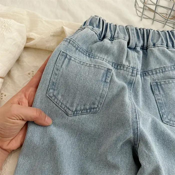 deer jonmi 2025 Nouvelle Collection Printemps – Jeans Décontractés Amples pour Tout-Petits et Enfants, Style Coréen, Pantalons Droits en Denim Chic pour Bébés Filles, Pantalons pour Enfants