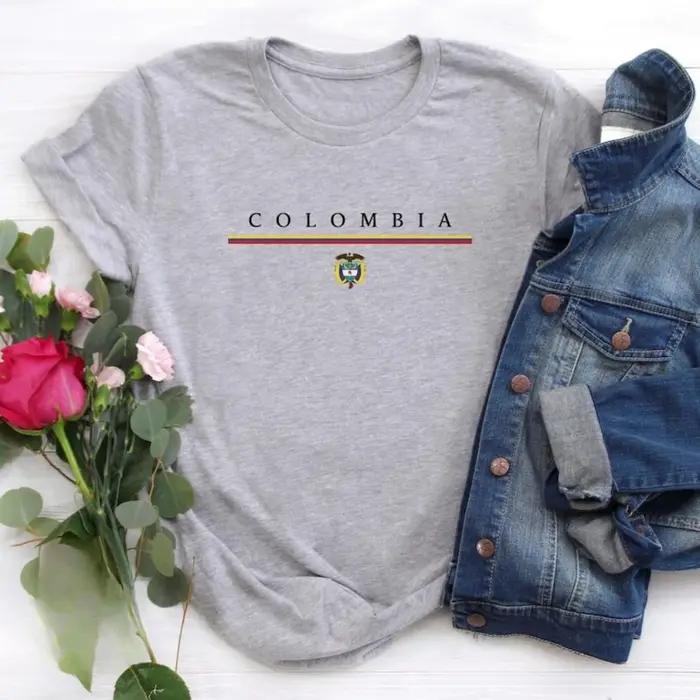 T-shirt Colombien en Coton Pur, Design Drapeau et Dessin Animé Harajuku, Pour Femmes et Hommes, Occasions Spéciales et Jours Décontractés