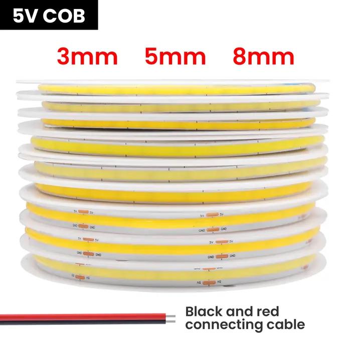 Bande lumineuse LED COB 5V, 320 diodes/m, bande Flexible haute densité, 3mm 5mm 8mm de largeur, ruba