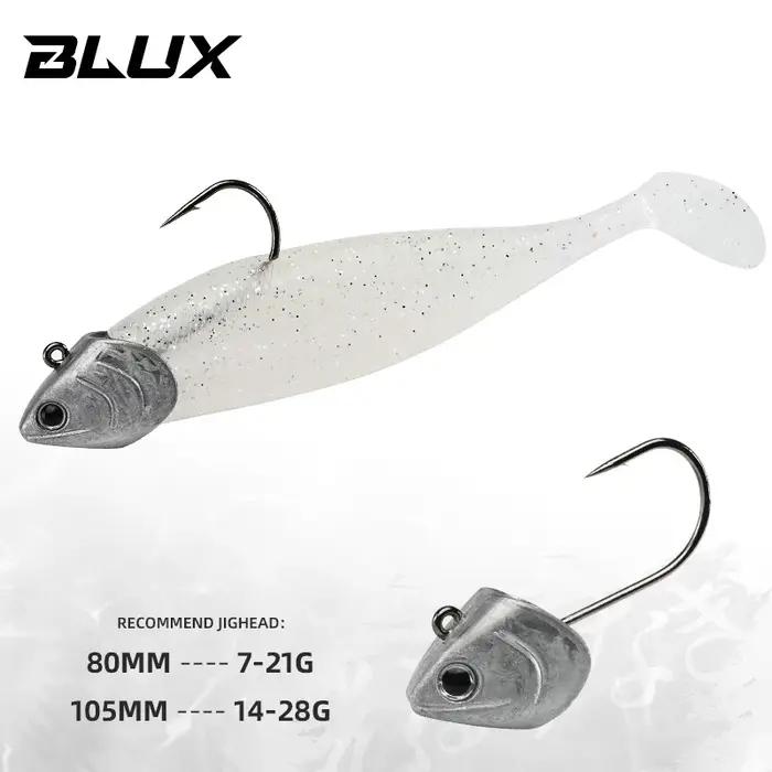 BLUX bld SHAD 80mm 105mm leurre de pêche souple, queue noire, appât artificiel en Silicone, eau salé