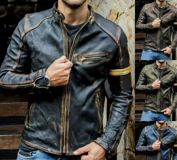 Veste en cuir de mode rétro Streetwear Blazer vestes décontractée hommes vêtements d'extérieur