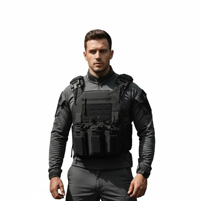 Gilet tactique, pack double à démontage rapide, gilet léger de style chasseur découpé au laser, noir, pour activités de plein air, de haute qualité