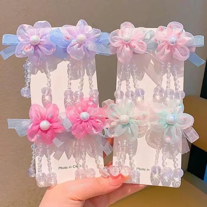 Coiffure Hanfu pour enfants, pompon fleuri, Clip de Style ancien, accessoires pour cheveux, épingle