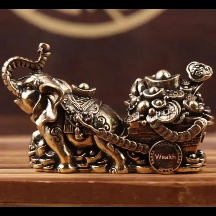 Ornement en laiton, bol du trésor, éléphant tirant un chariot, artisanat pour la maison, décoration de salon, cadeau, symbole porte-bonheur Feng Shui, art