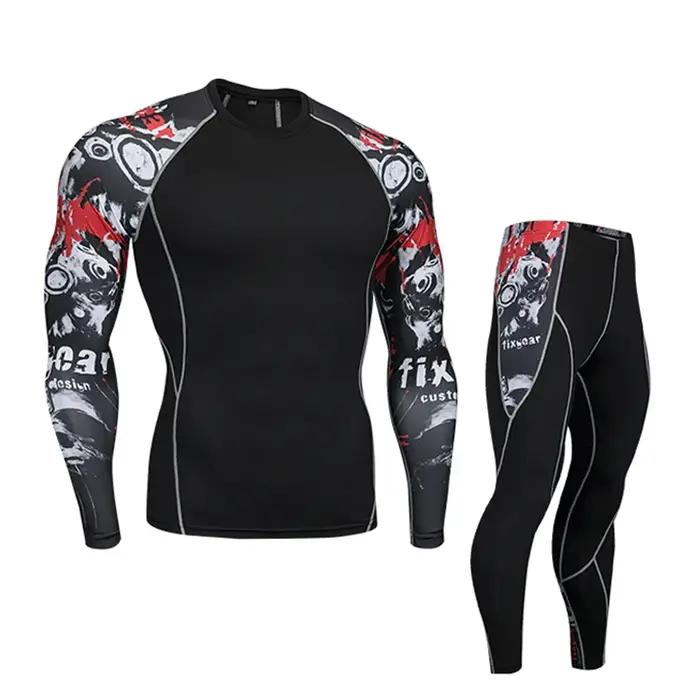 Ensemble de sous-vêtements thermiques compressés pour hommes en polyester et spandex pour activités sportives et loisirs hivernaux
