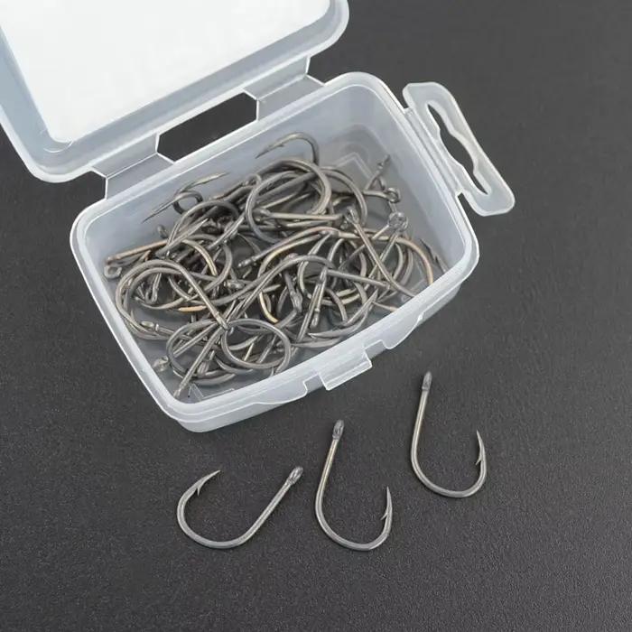 Hirisi 50 Pièces Hameçons de pêche carpe à revêtement barbelé avec oeil Conception au Japon en acier à haute teneur