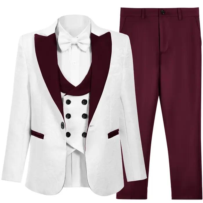 Vente chaude élégant Paisley Jacquard garçons costume formel ensemble 3-14 ans 4 pièces enfants mariage smoking