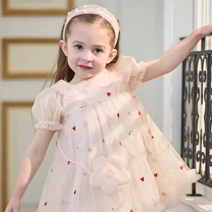 Robe en maille pour enfants Dave Bella, robe de princesse brodée, robe d'été à manches courtes pour