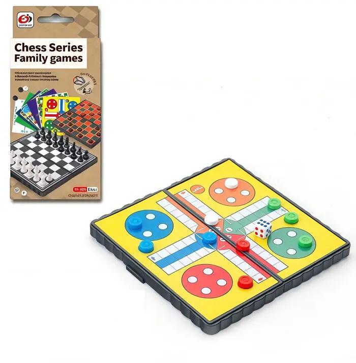 Jeu de société LUDO pliable portable pour 2 à 4 joueurs, idéal pour la famille, le camping, le team building, les fêtes, les voyages, les vols, jeu d'échecs