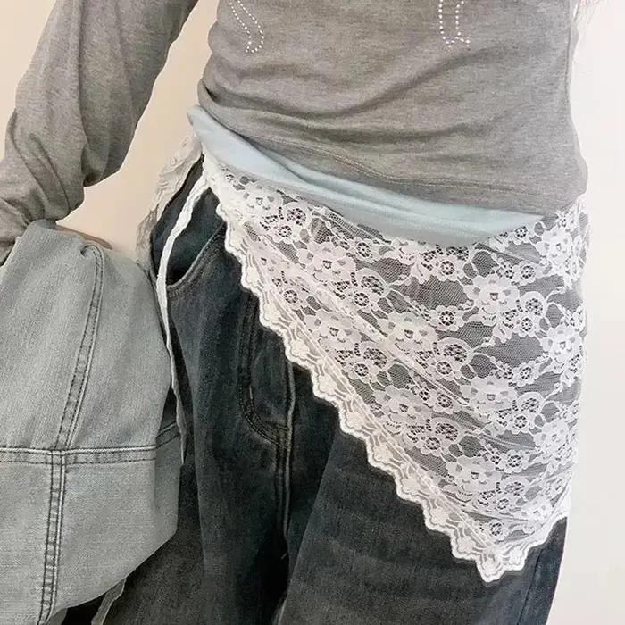 Femmes Y2K coréen dentelle Mini jupe superposée Streetwear à lacets volants Harajuku taille haute plissée dames