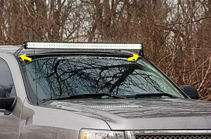 Supports de pare-brise supérieur de voiture tout-terrain, barre lumineuse LED incurvée de 50 pouces,