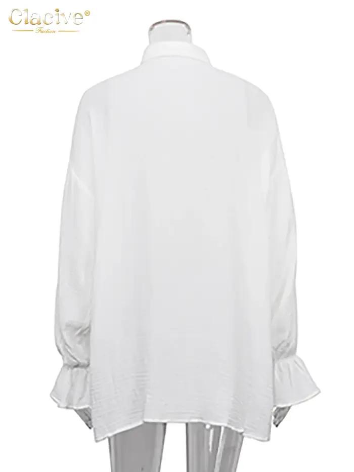 ClacMarkets-Chemisiers de bureau blancs pour femmes, chemises à manches longues à revers, haut chic