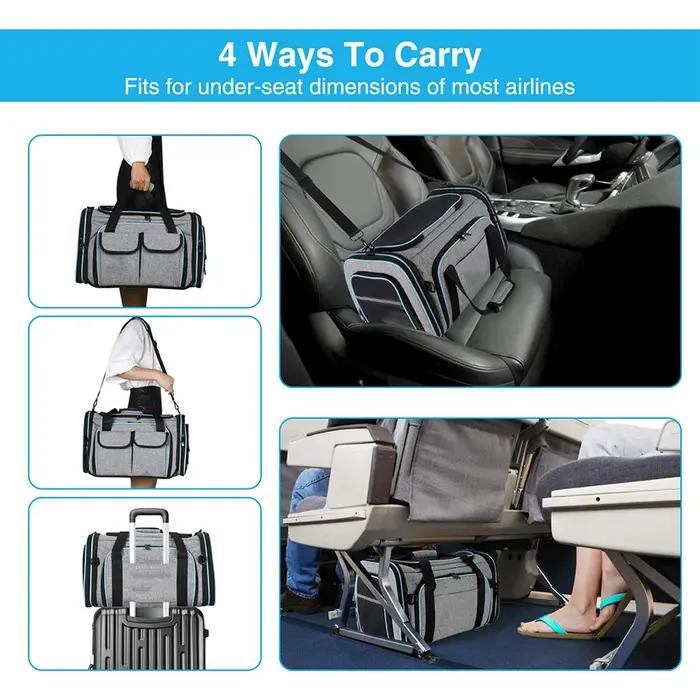 Porte-animaux extensible pour chats voyage sécurité compagnie aérienne transporteur parois souples nylon facile utilisation occasions spéciales