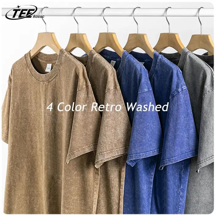 Couple lavé rétro 230g coton robuste à manches courtes T-shirts polyvalent pour hommes femmes été co