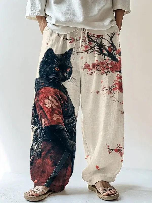 Nouveau pantalon décontracté 2026 tendance style japonais limité motif chat coupe droite ample pour