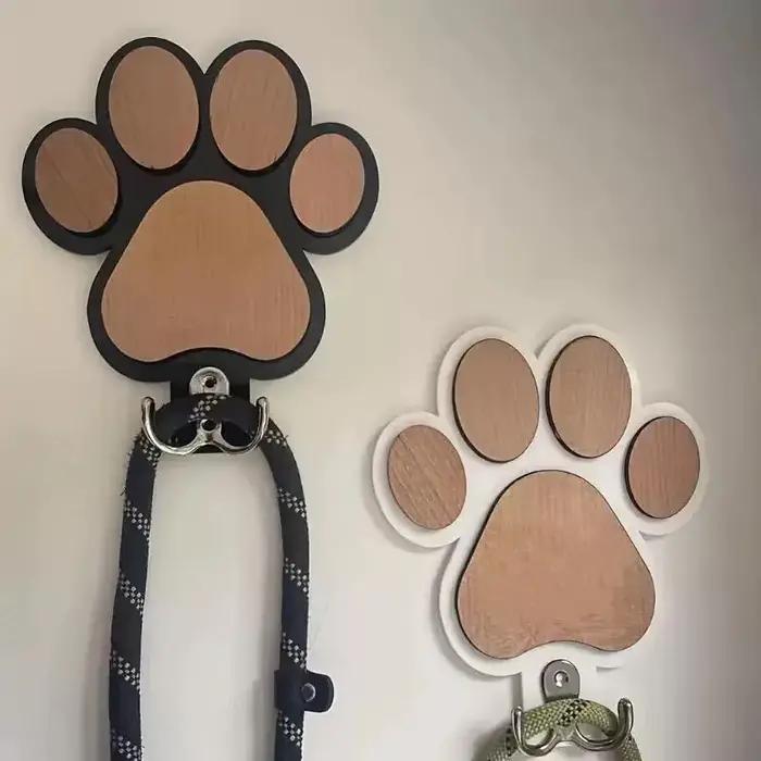 Cintre de laisse de chien en bois imprimé patte crochet mural pour colliers et manteaux crochet à griffes cadeau pour les amoureux des chiens crochet de rangement des clés