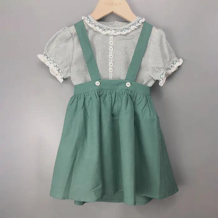 Boutique de vêtements pour enfants, tenue à rayures pour garçons et filles, ensemble en coton et lin