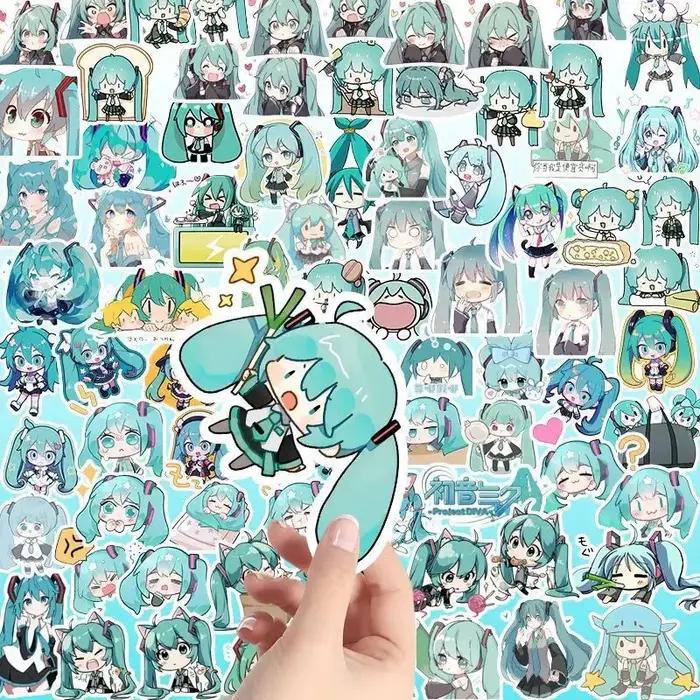 100 pièces Kawaii HatsuneMiku autocollants mignon dessin animé décalcomanies journal papeterie coque