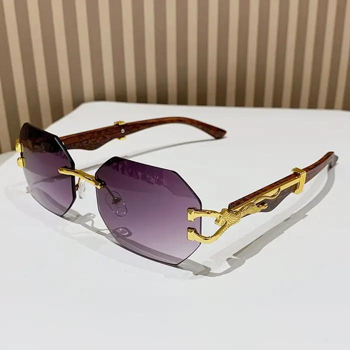 Lunettes de randonnée sans monture carrées anti-lumière 2024 - Dégradé polygon et motif léopard