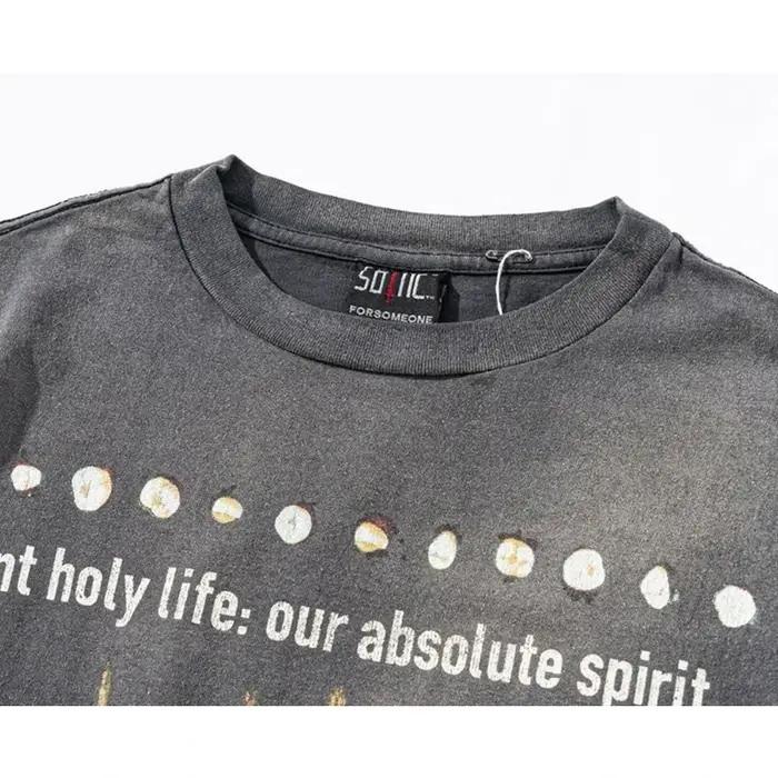 T-shirt imprimé croix pour homme et femme en coton haute qualité, décontracté, saison printemps été, design vintage délavé noir pour occasions spéciales