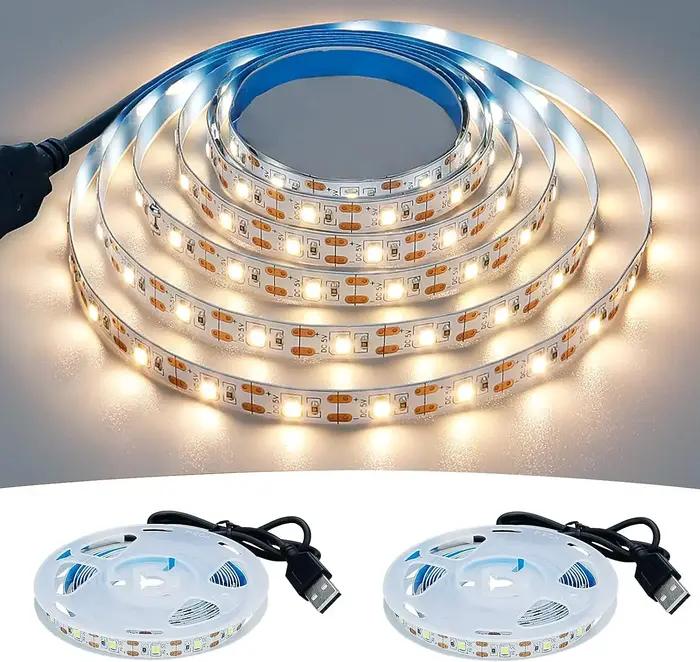 Bande lumineuse LED USB 2835, 5V DC, 1- 5m, lumière blanche chaude, éclairage de fond de télévision,