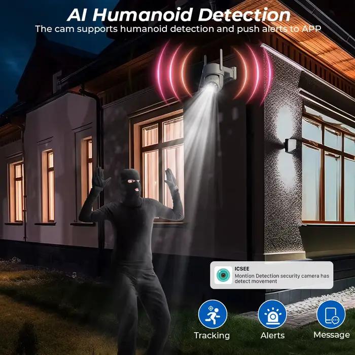 Caméra PTZ WiFi extérieure solaire 4MP batterie intégrée - Surveillance vidéo longue autonomie application iCsee