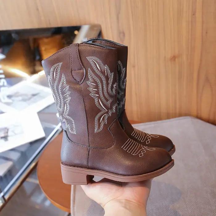 Bottes de mode pour enfants de 3 à 18 ans bottes occidentales brodées pour garçons et filles taille