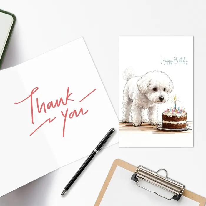 Carte d'anniversaire avec enveloppe illustrée de chiens mignons en dessin animé.