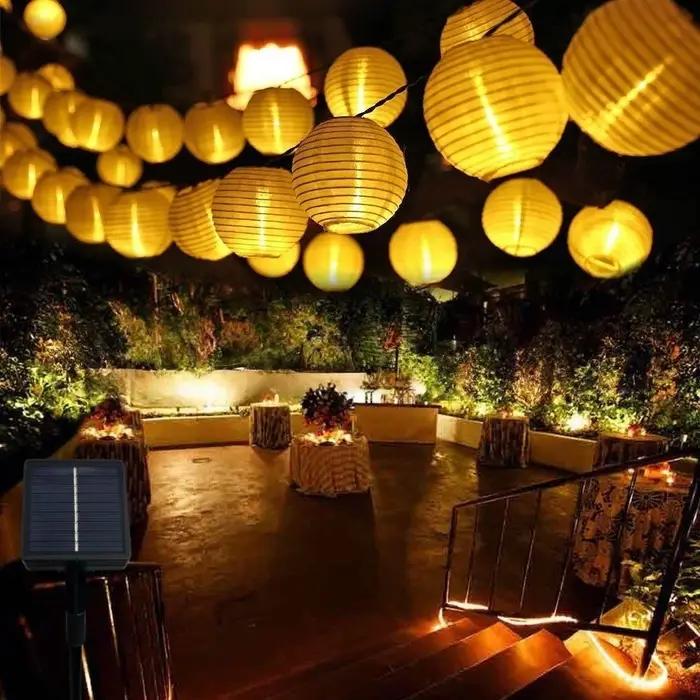 Guirlande de lanterne solaire blanche 5M10LED/8M20LED, avec 8 modes d'éclairage, adaptée à la décora