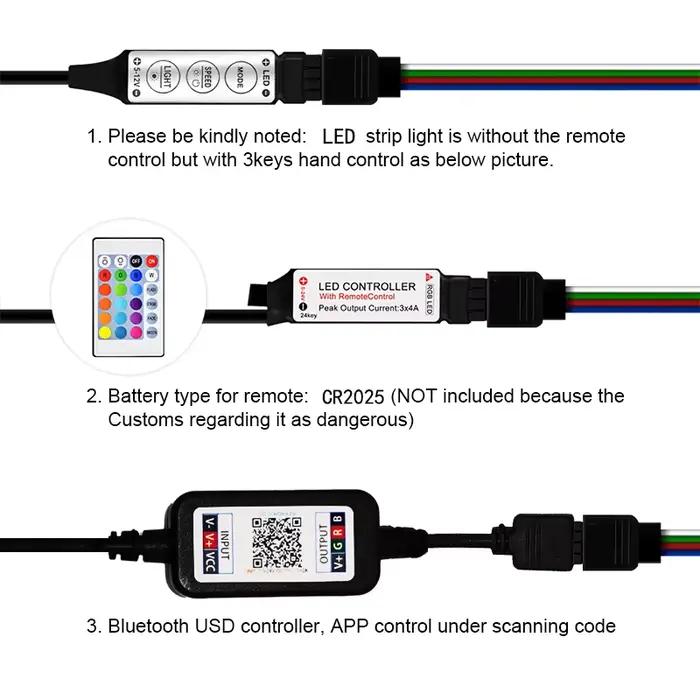 Bande lumineuse LED RVB pour la décoration de la pièce, lampe LED avec mode télécommande 24 prédire,
