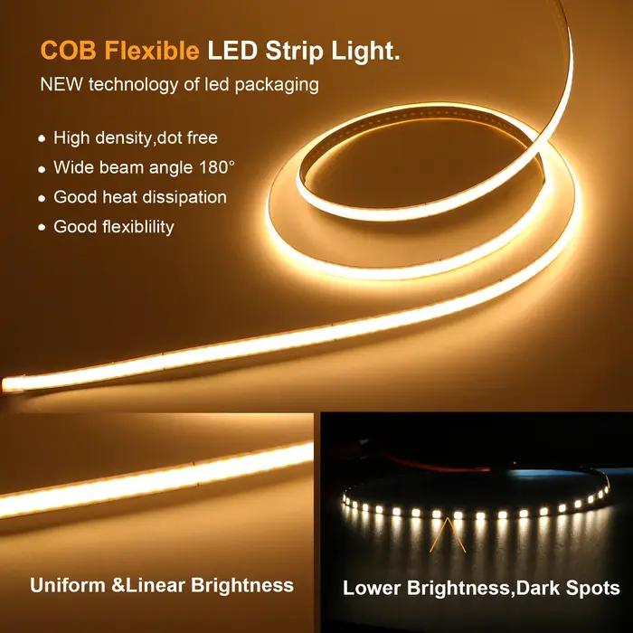Bande lumineuse LED COB 3MM 5MM 8MM, 5V 12V, 320 diodes/M, 3000K 4000K 6000K, ruban Flexible haute d