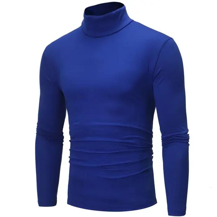 1/2 pièces automne hiver hommes col haut T-shirt coupe ajustée mode haute élastique à manches longue