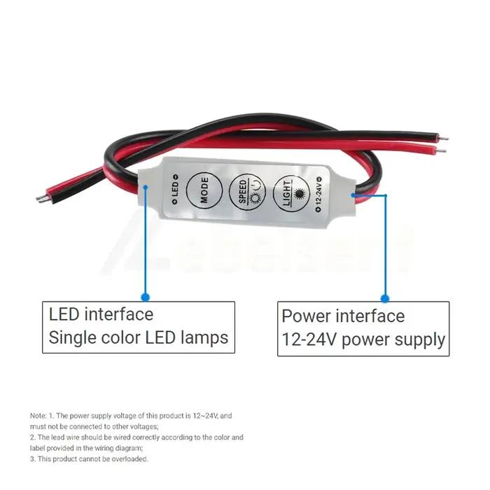 Mini contrôleur LED DC 12V 24V 6A, 3 touches, variateur de couleur unique pour bande lumineuse 3528