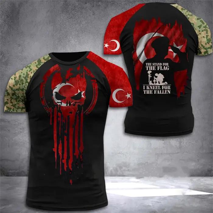 Drapeau turc Camouflage impression 3d été hommes/femmes col rond T-shirt décontracté à manches courtes surdimensionné