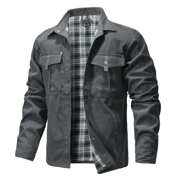 Vestes pour hommes printemps flanelle doublé chemise manteau Shacket décontracté bouton pression sur